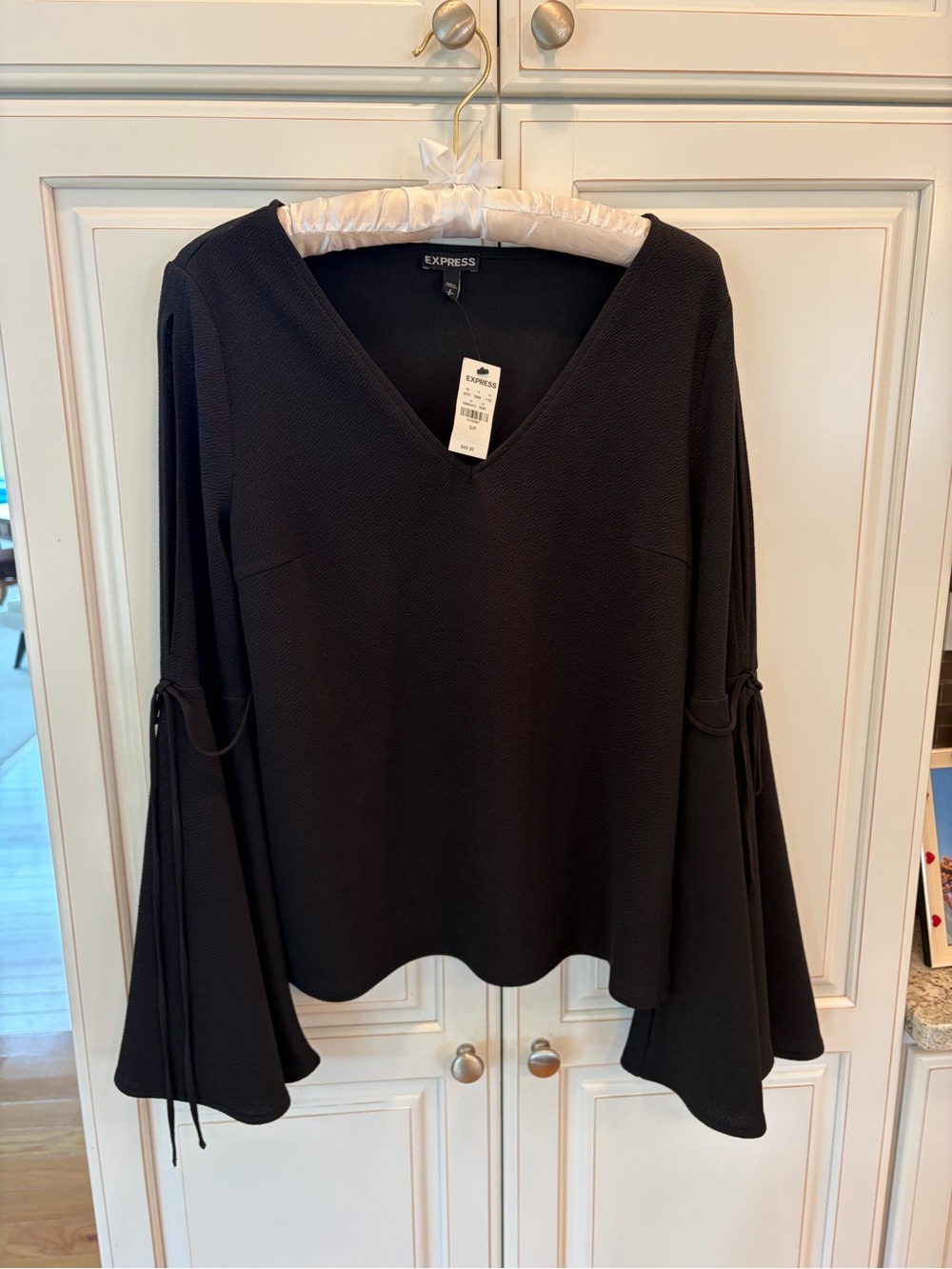 Express Black V-Neck Bell Sleeve Blouse